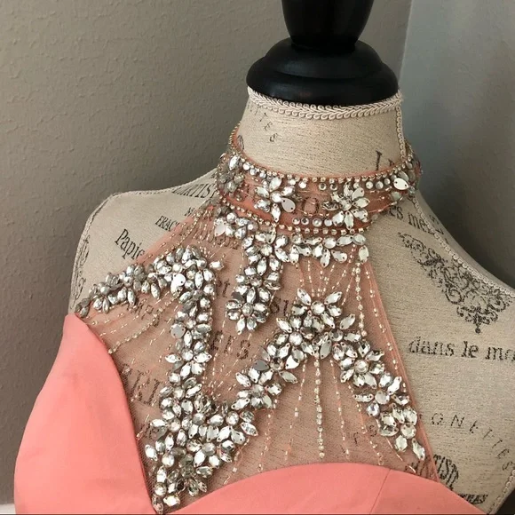 NEW ALYCE PARIS SZ 6 PINK CORAL TWO PIECE BEAD ILLUSION FORMAL EVENING GOWN - Picture 4 of 15